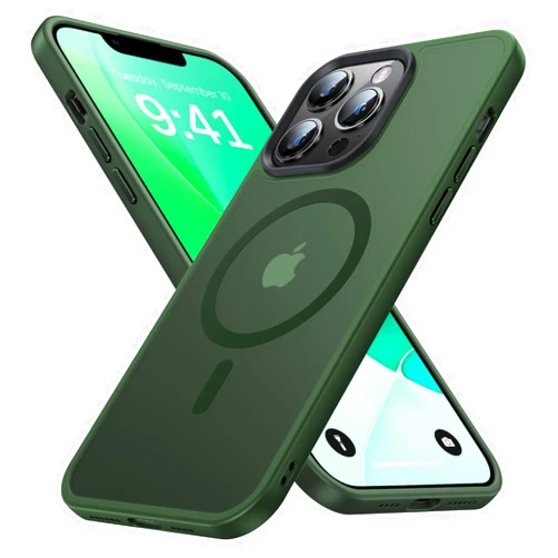 Maozis Strong Magnetic for iPhone 13 Pro Max Case [Compatible with Magsafe][Military Grade Drop Protection] Protective Shockproof Translucent Matte Slim Phone Case for iPhone 13 Pro Max, Army Green