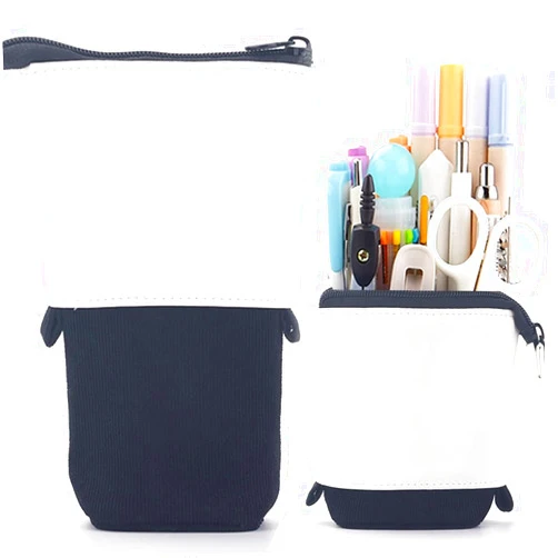 Friinder Telescopic Pencil Bag Pen Holder Stationery Case, PU Corduroy Stand-up Retractable Transformer Bag Colorful Organizer, Great for Christmas Holiday (Black)