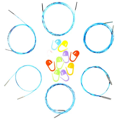 addi Click Interchangeable Cords 6-Set for 5 inch Turbo Basic, Rocket and Rocket 2 Circular Tips Makes 24/32/40/47/60/80 inch (60/80/100/120/150/200 cm) Needles with 10 Colorful Stitch Markers
