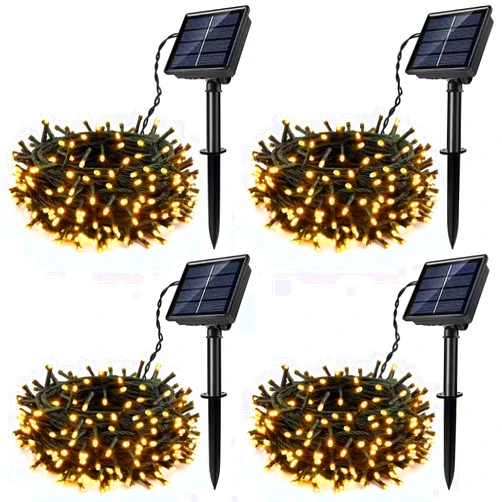 Lunaxinhuo 4Pack Solar String Lights for Outside, 400 LED Solar Christmas Lights Outdoor Waterproof with 8 Modes Solar Fairy Lights for Xmas Tree Party Wedding Garden Fence Decorations (Warm White)