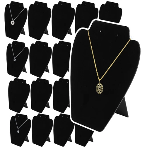 ZEONHEI 16 PCS 7 x 8.15 Inch Black Necklace Display, Velvet Jewelry Display Stand, Earring Easel Tower Rack, Elegant Jewelry Showcase Organizer for Shows