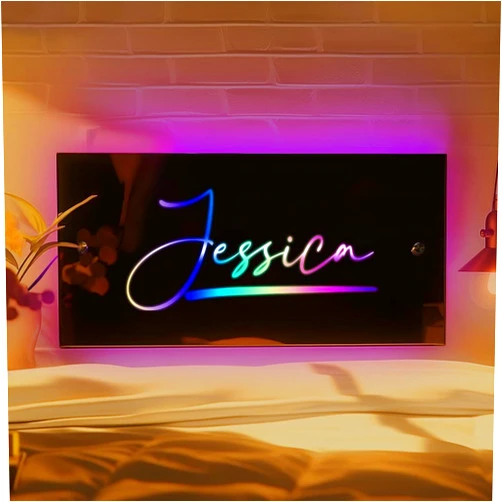 Glorine Custom Light Up Sign,Personalized Name Mirror Led Light,Light Up Mirror, LED Light Up Mirror,Bedroom Wall Decoration(500mmX250mm)
