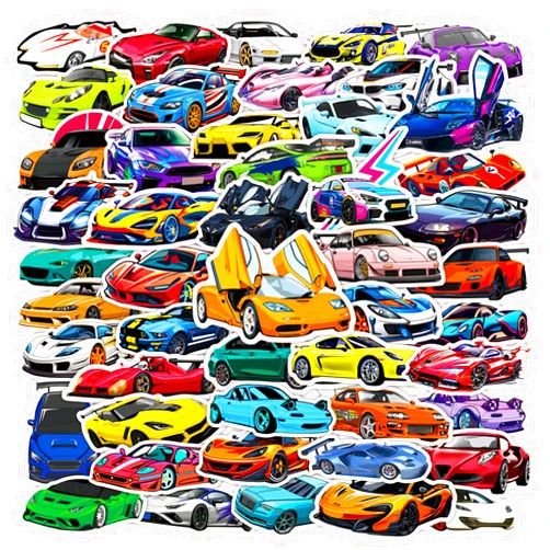ZUIYIJIANGNAN Super car Stickers for Kids, 50PCS Sports Car Stickers,Racing Car Stickers, Cool Waterproof Car Stickers, Stickers Suitable for Water Bottles, Laptops, Skateboard,Helmet,Phone Case