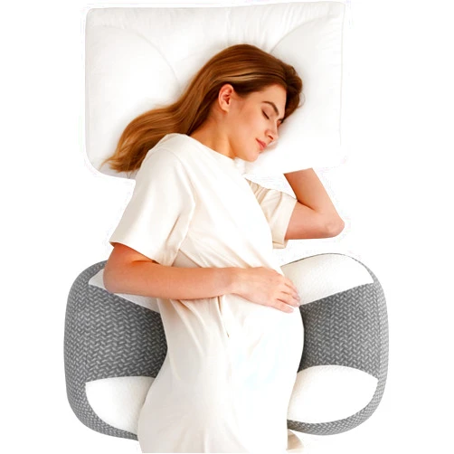 Momcozy Plus W Shaped Pregnancy Pillow for Sleeping - Adjustable Maternity Pillow for Side Sleepers - Portable Wedge Belly Support -Compact Design for Back Belly and HIPS, Grey White