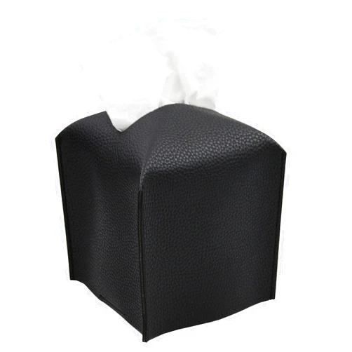 Livelab Tissue Box Cover, Square Decorative PU Leather Tissue Box Holder Modern Tissue Case Facial Paper Organizer Dispenser for Bathroom, Vanity Countertop, Night Stands, Desk, Car 5X5X5'' | Black