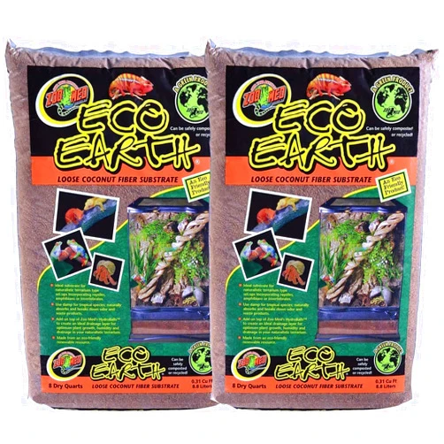 Zoo Med Eco Earth All-Natural Loose Coconut Fiber, Safely Composted, Tropical Substrate for Reptiles (8 Quarts, 2-Pack)