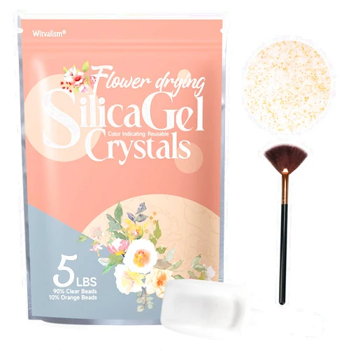 Witvalism Silica Gel Flower Drying, 5 LBS Premium Flower Drying Silica Gel Crystals, Color Indicating, Reusable, Upgraded Bead Size for Flower Preservation, with Exclusive Brush and Scoop