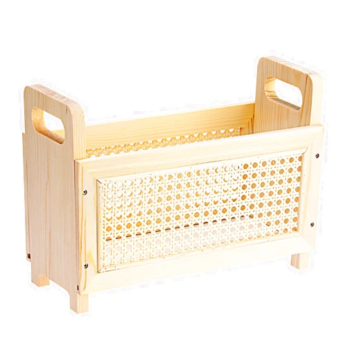 BTSKY Wooden Magazine Rack with Built-in-Handle, Desktop Magazine Holder Modern Rattan Hollow-out Design Mail Organizer, Assembly File Holder Letter Holder Floor Rack for Home & Office, Natural