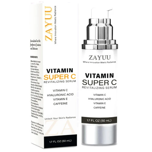 ZAYUU Super Vitamin C Face Serum for Mature Skin: All-In-One Hydrating Anti-Aging Formula - Vitamin C, Hyaluronic Acid, Vitamin E, Caffeine - Face Lift Serum for Wrinkles, Dark Spots - 1.7 fl. oz.