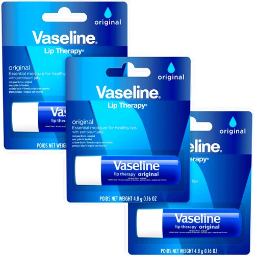 Vaseline Lip Therapy Original, Fast-Acting Lip Moisturizer For Very Dry Lips, Lip Balm Stick, 0.16 Oz Ea (Pack of 3)