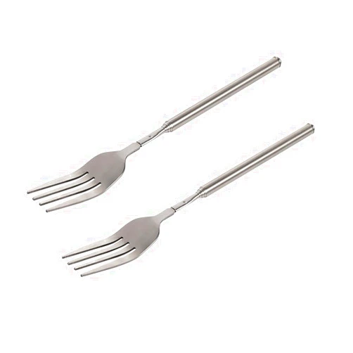 Haosie Extendable Fork - 8.7 to 25.4 Inch Long, Telescopic & Retractable for BBQ, Dinner, Fruit & Dessert - Sturdy Stainless Steel (2 Pcs)