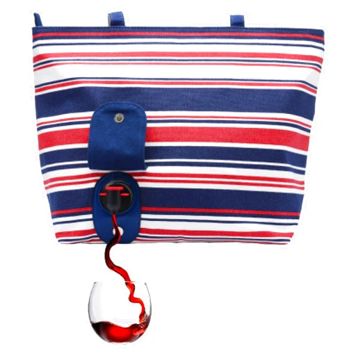 PortoVino City Tote Bag - Canvas Wine Purse with Hidden Insulated Compartment and Dispenser Flask that Holds and Pours 2 bottles of Wine! Suitable for Traveling, Concerts, and Bachelorette Parties!