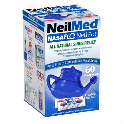 NeilMed NasaFlo Unbreakable Neti Pot with 60 Premixed Packets