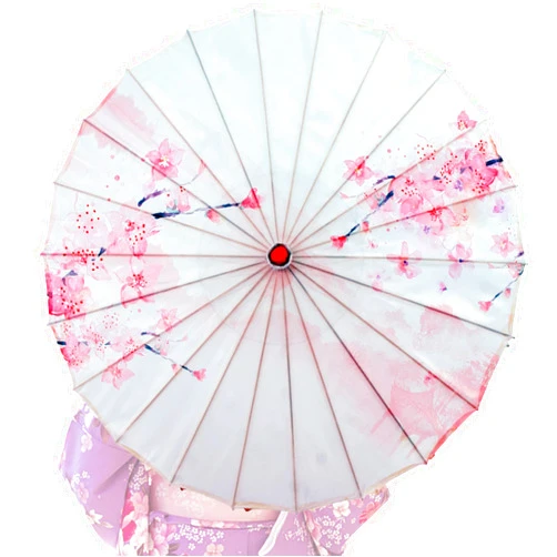 Jeorywoet Japanese Umbrella Cherry Peach Blossom Classical Oiled Paper Umbrella for Women Chinese Art Silk Traditional Asian Bamboo Parasol for Han Costumes, Taking Photo, 32 In, Japanese Parasol