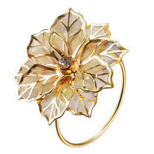 Queenland Pack of 12 Napkin Rings with Hollow Out Flower Gold Napkin Ring Adornment for Wedding Party Banquet Christmas Dinner Decor