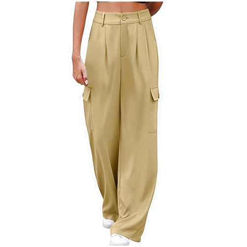 Generic Cute Cargo Pants for Women Casual Multi Pocket Loose Wide Leg Trousers Comfy Solid Color High Waist Versatile Lounge Pants
