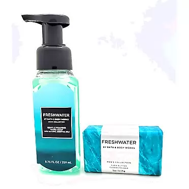 Generic Bath & Body Works - Freshwater – 2- pc Bundle - Gentle Foaming Hand Soap - 8.75 fl oz and Shea Butter Cleansing Bar - 5 oz.