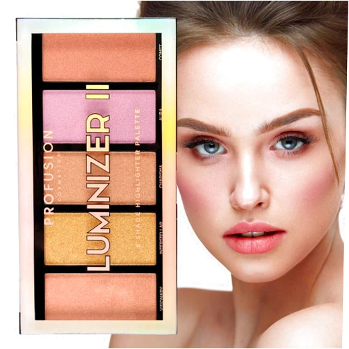 Profusion Cosmetics 5 pc Luminizer Makeup Palette Your Most Beautiful You Anti Aging Matte Bronzer Radiance Luminizer and Brightening Blush Palette II
