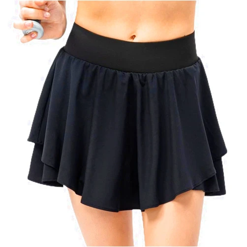 YZyizhen Women's Loose Running Skirt with Shorts - Layered Ruffle Hem Gym Tennis Pocket Skirts, Elastic High Waist Sports S
