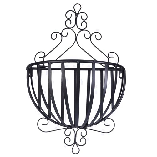 GANAZONO Metal Wall Planter Basket Hanging Plant Basket Flower Holder Half Round Hanging Flower Baskets for Porch Balcony Fence Decor Black