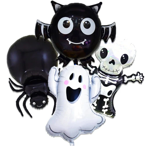 HADCKJA Skeletons Balloon Halloween Foil Balloons Bat Spider Ghost Balloon for Halloween Themed Party Decoration Supplies Ghost Birthday Decoration Decor Ballons Arch Kits Party Balloons Set 4pcs