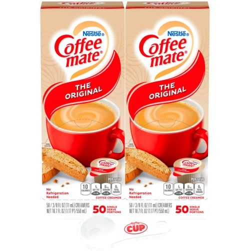 By The Cup Nestle Coffee mate Liquid Coffee Creamer Singles, Original, 50 Ct Box (Pack of 2) with By The Cup Coffee Scoop