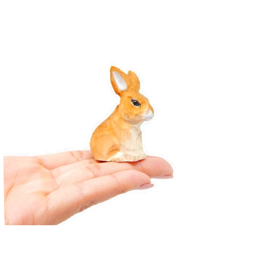 Selsela Brown Rabbit Handmade Wood Figurine Carved Bunny Sculpture Home Decor Miniature Animal Art Garden Statue Collectible