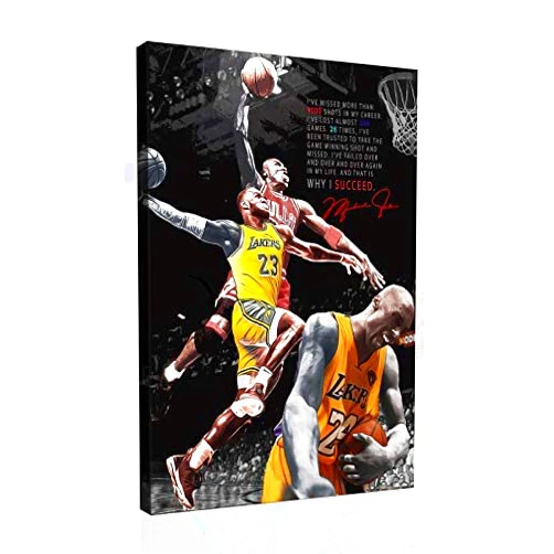 FeiYueDecor Basketball Kobe Bryant and Lebron James and MJ Dunk Canvas Wall Art Home Decor Lager Size Poster Painting (No Framed,8x10inch)