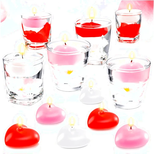 Tondiamo 18 Pcs Valentine‘s Day Heart Shaped Floating Candles Romantic Tealight Small Waterproof Unscented Candle for Pool Centerpiece Bathtub Wedding Holiday Night Party Decor(White, Pink, Red)