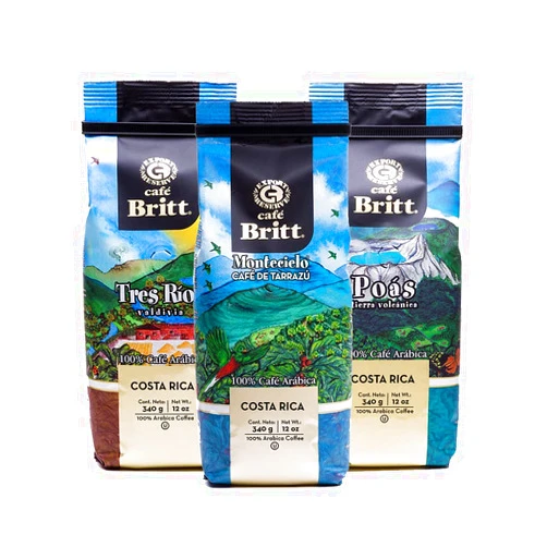 Cafe Britt Café Britt® - Costa Rican Origins Coffee Bundle (12 oz.) (3-Pack) (Coffee From: Tarrazú, Tres Ríos & Poás) - Ground, Arabica Coffee, Kosher, Gluten Free, Gourmet & Medium Light & Dark Roast