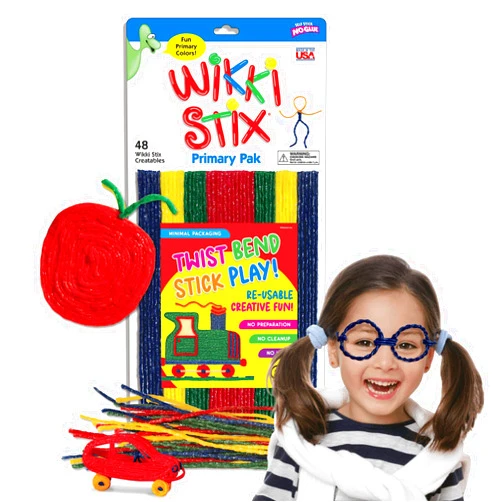 WIKKI STIX Arts & Crafts for Kids Primary Park of 48 Reusable Waxed Yarn Strands; Perfect Teaching Tool and Fidget Toy; Made in USA.