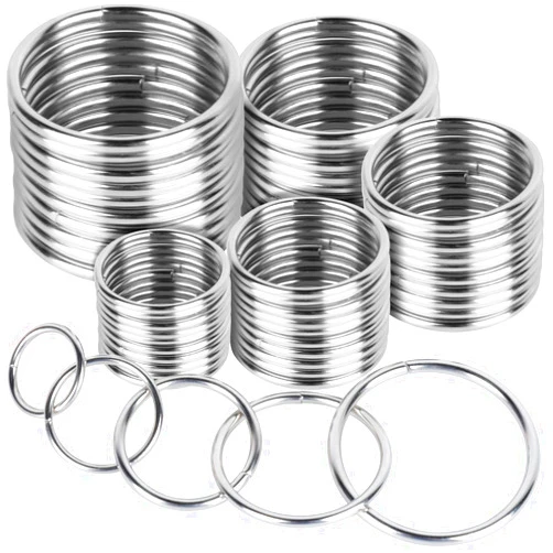 FANDAMEI Metal O Ring，50 Pcs Silver Multi Purpose Metal O Ring for Macrame, Camping, Dog Leashes, Hardware, Bags and More Craft Project - 16mm, 21mm, 25mm, 32mm, 38mm