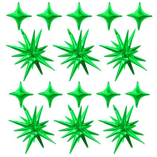 Adorely Green Star Balloons,Explosion Star Balloons Kit with 6Pcs 22Inch Cone Star Foil Balloons and 10Pcs 10Inch Four Pointed Star Balloons for Birthday Anniversary Disco Party Decorations