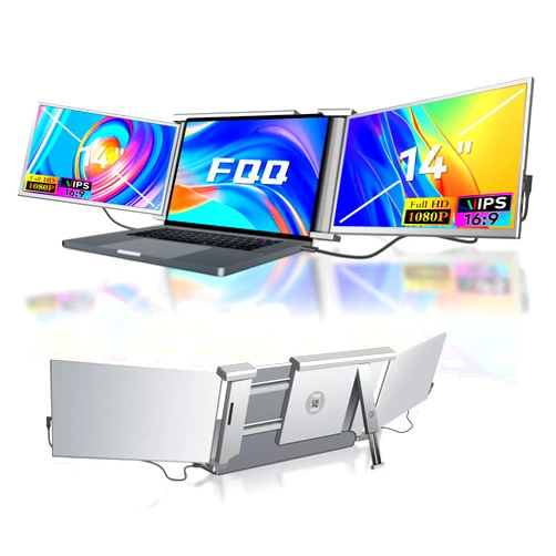 FQQ 14'' Full HD IPS Laptop Monitor Extender, Portable Dual Triple Monitor, Compatible with 13.5”-16.5” Laptops & Game Consoles, Type-C & Mini HDMI Ports, 178° Viewing Angle, 60Hz, S1 Grey