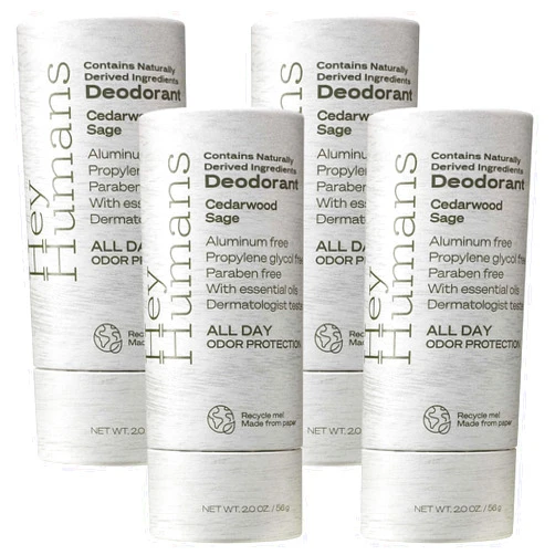 HEY HUMANS Aluminum Free Deodorant for Women and Men, Contains Naturally Derived Ingredients, All Day Odor Control, Refreshing Deodorant Essential Oils, Cedarwood Sage