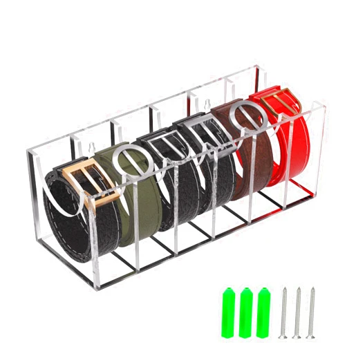 GTI Belt Organizer, Acrylic 6 Compartments Belt Organizer for Closet and Drawer, Display Case for Tie,Bow Tie and Belt,Clear Belt Storage Container Holder for Men Women