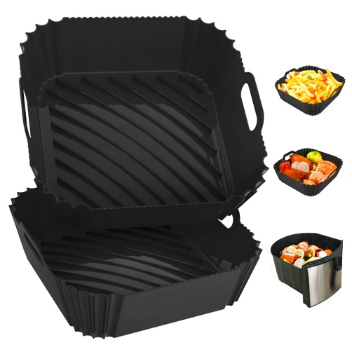 Seropy 2 Pack Silicone Air Fryer Liners Reusable, 7.1 Inch Airfryer Liners 4-7 QT Square Air Fryer Liners Silicone Pot Oven Liner Baking Tray, Air Fryer Basket Mat Silicone Bowl Air Fryer Accessories