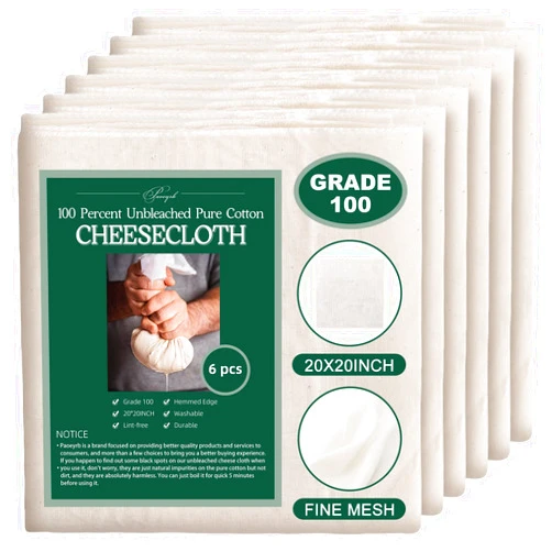 Paoeyrb 6Pcs 20x20Inch Cheese Cloth, 100Percent Organic Unbleached Pure Cotton Muslin Cloth, Reusable Cheesecloth, Premium Cheesecloth for Straining, Cooking, Bread, Butter