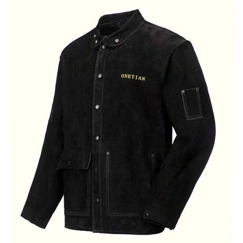 ONETIAN Leather Welding Jacket Black;Heavy Duty Safety Jacket;Heat and Flame Resistant