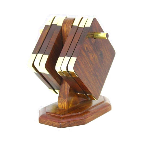Desi Karigar Hand Crafted Wooden Hanging Coaster Corners Covered with Brass Metal