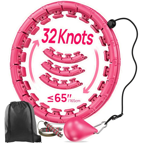 APzek Weighted Exercise Hoop Plus Size, 32 Detachable Knots for Adults & Beginners, 2 in 1 Abdomen Fitness Massage Non Fall Smart Hooola Hoop with Auto Spinning Ball
