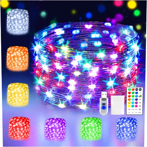 StarryEver 16 Colors Changing Fairy String Lights USB Powered with Remote Control, 33ft 100 RGB LED Bright Silver Wire Firefly Lights for Christmas Tree Wedding Party Indoor Garden Patio Holiday Outdoor Décor