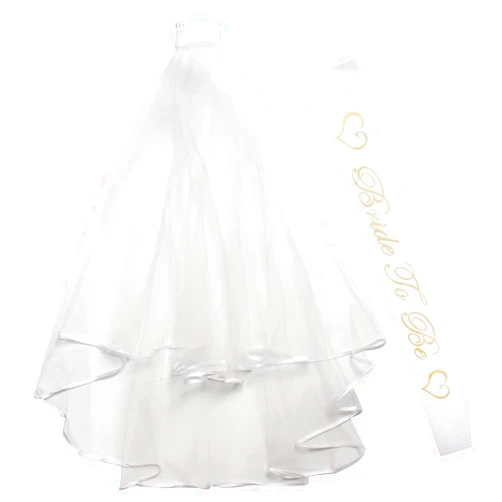 CCINEE Bridal Veil,Women's Simple Tulle Short Wedding Veil for Wedding Hens Party Bachelorette Party Decorations Bride To Be Gift(White Veil+White Sash)