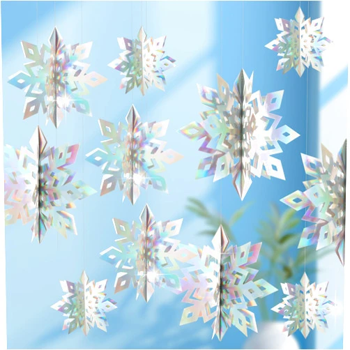 Fumwase 18Pcs Christmas Hanging Snowflakes Decorations 3D Holographic Snowflakes for Christmas Winter Wonderland Decorations Snowflake Decorations for Winter Christmas Tree (Iridescent)