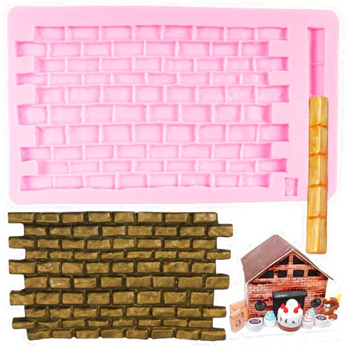 QDMOLDS Castle Brick Wall Texture Fondant Molds Brick Wall Texture Silicone Impression Mat for Cake Decorating Cupcake Topper Candy Polymer Clay Chocolate Gum Paste