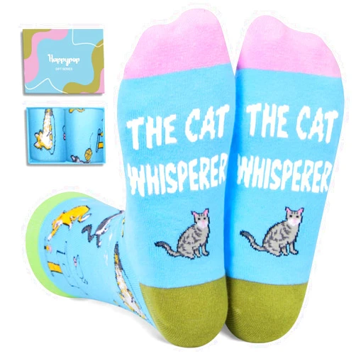 HAPPYPOP Funny Cat Mom Gifts for Women Men Mom Dad, Fun Cat Socks for Teen Girls Boys