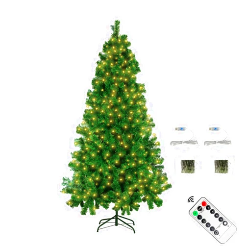 CelebrationLight 7Ft Christmas Trees Artificial Christmas Tree with Lights and Remote Timer, USB String Lights with 8 Lighting Modes, Metal Tree Base Stand-Fully 1000 Pine Branch Tips- Holiday Christmas Decor