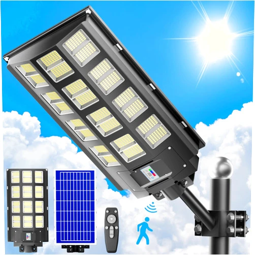 Loyoele LED Solar Street Light 4800W Outdoor Waterproof Outdoor 240000LM 7000K LED Street Light Dusk to Dawn, LED Wide Angle Lamp with Motion Seneor and Remote Control, for Parking Lot, Yard (1)