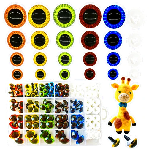 Nizdyzy 100pcs Safety Eyes 11mm-23mm Glitter Safety Eyes for Amigurumi Colored Plastic Safety Eyes with Washers for Crochet DIY Doll and Stuffed Animals Toy Making