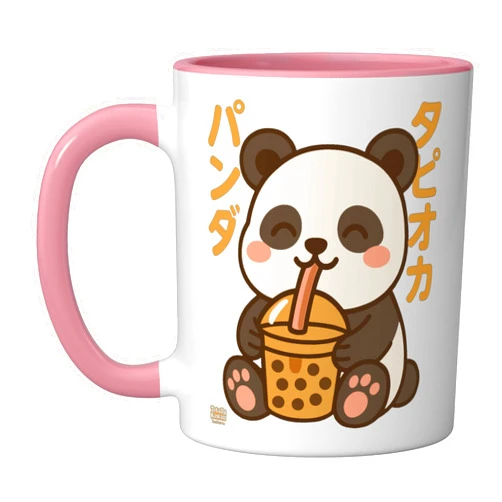 Totally Kawaii TeeShirts Bubble Tea Panda Boba Kawaii Tapioka Anime Cute Ceramic Mug, Pink/White